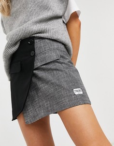 Мини-юбка из комбинированных тканей черного и серого цвета Bershka-Многоцветный
