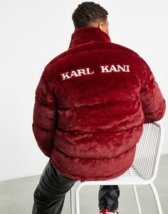 Бордовая дутая куртка из искусственного меха Karl Kani-Красный
