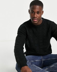 Черный джемпер с круглым вырезом и узором «косичка» French Connection