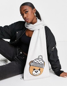 Белый шарф с плюшевым мишкой и логотипом Moschino-Черный цвет
