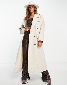 Бежевое длинное двубортное oversized-пальто Topshop-Светло-бежевый цвет