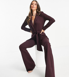 Блейзер бордового цвета из трикотажа с завязкой на талии ASOS DESIGN Tall-Светло-бежевый цвет