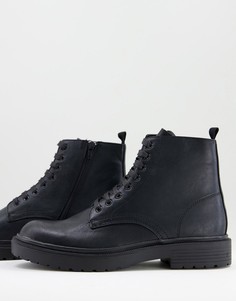 Черные ботинки в стиле милитари на шнуровке Topman Hector-Черный