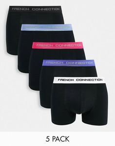 Комплект из 5 пар черных трусов боксеров с контрастным поясом French Connection-Черный