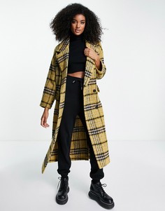 Желтое длинное пальто в клетку в стиле "oversized" Topshop-Желтый