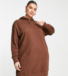 Платье-худи мини шоколадно-коричневого цвета со вставкой Threadbare Plus Floyd-Коричневый цвет