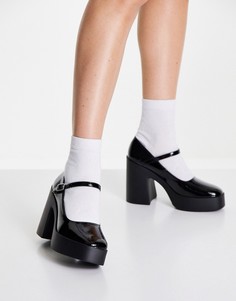 Черные туфли на платформе в стиле «Мэри Джейн» на каблуке ASOS DESIGN Penny-Черный