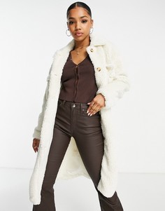 Кремовое пальто в стиле oversized из искусственного меха Threadbare Lulu-Белый