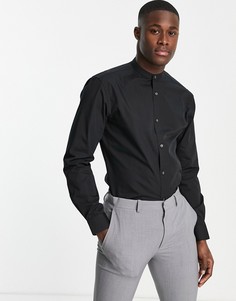 Черная приталенная рубашка с воротником с застежкой на пуговицах French Connection-Черный