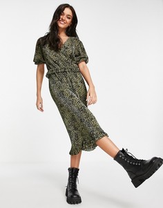 Однотонное платье миди с плиссировкой Miss Selfridge-Зеленый цвет