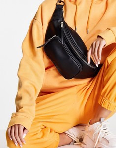 Черная кожаная сумка-кошелек на пояс с цепочкой на ремешке Topshop-Черный