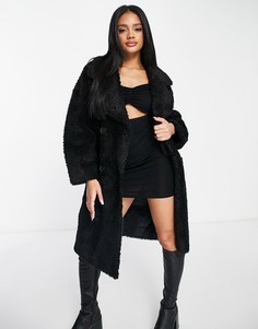 Черное плюшевое oversized-пальто NA-KD-Черный