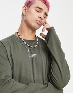 Лонгслив цвета хаки с круглым вырезом AllSaints State-Зеленый цвет