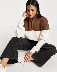 Коричневый джемпер в стиле колор блок с воротником на молнии NA-KD x Rianne Meijer-Коричневый цвет