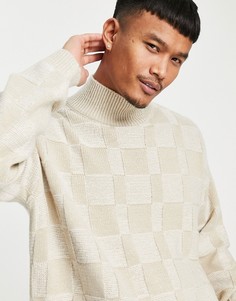 Трикотажный фактурный джемпер-водолазка бежевого цвета в стиле oversized ASOS DESIGN-Светло-бежевый цвет