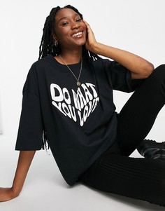 Белая oversized-футболка бойфренда с надписью "Do what you love" Topshop-Разноцветный