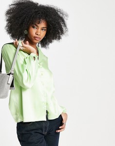 Атласная рубашка лаймового цвета в стиле oversized Flounce London-Зеленый цвет