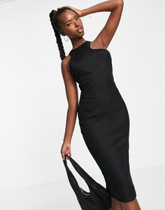 Черное платье миди с асимметричной горловиной в стиле борцовки NaaNaa-Черный