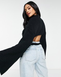 Черный джемпер с вырезом на спине NA-KD