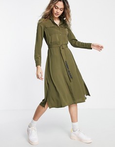 Платье-рубашка миди оливкового цвета Tommy Jeans-Зеленый цвет