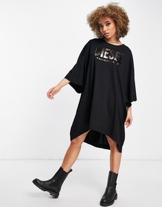 Черное платье-футболка в стиле oversized с графическим принтом Diesel D-extra-Черный