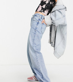 Винтажно-голубые свободные джинсы в стиле 90-х с низкой посадкой Bershka Petite-Голубой