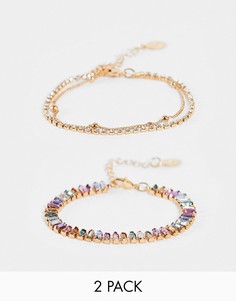 Набор из 2 браслетов золотистого цвета с разноцветными камнями Accessorize-Разноцветный