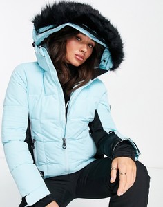 Голубая утепленная горнолыжная куртка с отстегивающимся капюшоном с отделкой искусственным мехом Surfanic Luna-Голубой