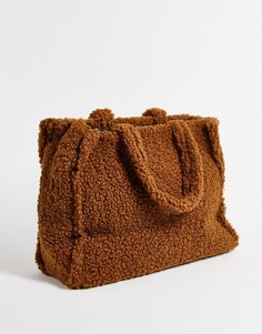 Светло-коричневая сумка-тоут из искусственного меха SVNX-Коричневый цвет