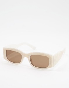 Солнцезащитные квадратные очки среднего размера в оправе из переработанных материалов и ацетата белого цвета ASOS DESIGN-Белый