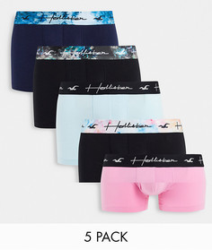 Набор из 5 боксеров-брифов розового/черного/голубого цвета с логотипом на резинке Hollister-Разноцветный