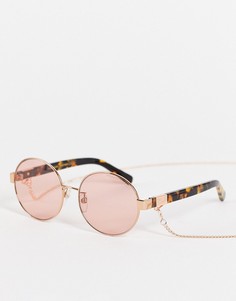 Круглые очки розового цвета и с черепаховым дизайном Marc Jacobs 497/G/S-Розовый цвет