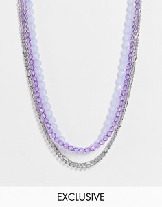 Серебристое ожерелье в стиле унисекс с аметистами Reclaimed Vintage Inspired-Серебристый
