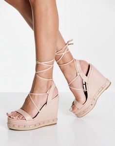 Босоножки цвета слоновой кости на танкетке Miss Selfridge Woke Anklet-Зеленый цвет