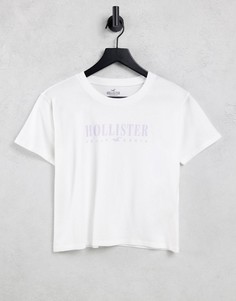 Белая укороченная футболка с логотипом Hollister-Белый
