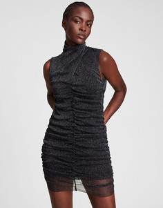 Черное присборенное платье мини с высоким воротником и эффектом металлик AllSaints-Черный цвет