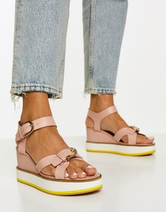 Розовые кожаные сандалии на танкетке с ремешками Fiorelli Zelda-Розовый цвет
