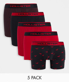 Набор из 5 боксеров-брифов со сплошным принтом логотипа и поясом с логотипом черного и красного цветов Hollister-Разноцветный