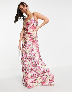 Розовое платье макси со свободным воротом и смешанным цветочным принтом Hope & Ivy-Розовый цвет