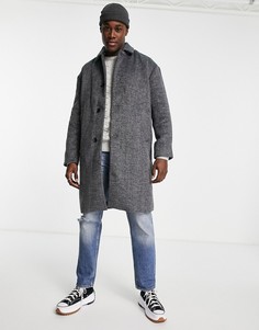 Удлиненное шерстяное пальто серого меланжевого цвета Abercrombie & Fitch-Серый