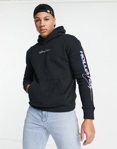 Худи черного цвета с принтом на рукавах и спине Hollister-Черный