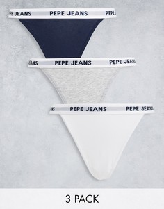 Трусы-танга черного, белого и серого цветов Pepe Jeans Brenda-Серый