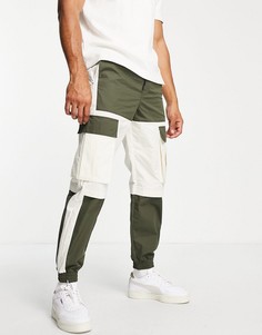 Свободные брюки карго со вставками цвета хаки Topman-Зеленый цвет