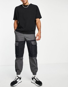 Угольно-серые свободные брюки карго со вставками Topman-Серый