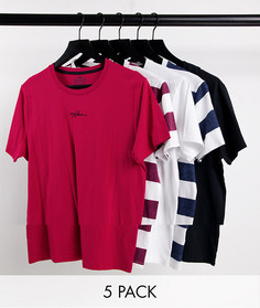 Комплект из 5 футболок разных цветов с логотипом по центру Hollister-Разноцветный