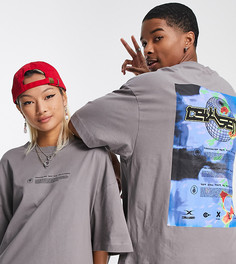 Темно-серая футболка в стиле oversized с принтом COLLUSION Unisex-Серый