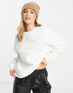 Свитшот цвета экрю с надписью "Mont Blanc" Stradivarius-Белый