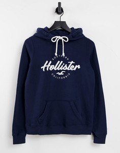 Худи темно-синего цвета с логотипом Hollister-Темно-синий