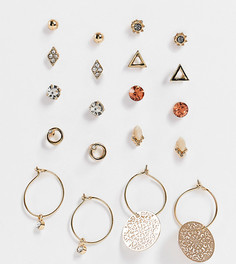 Набор из 10 пар золотистых серег-гвоздиков и серег-колец Accessorize-Золотистый