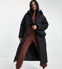 Атласное дутое пальто макси с сумкой с ремешком черного цвета ASYOU-Черный цвет